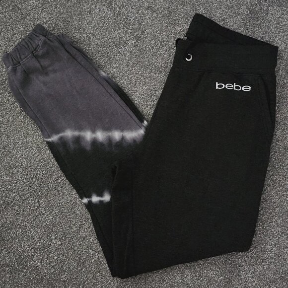 BEBE SPORT dark gray SWEATPANTS tie-dye WHITE light gray POCKETS - Picture 1 of 11